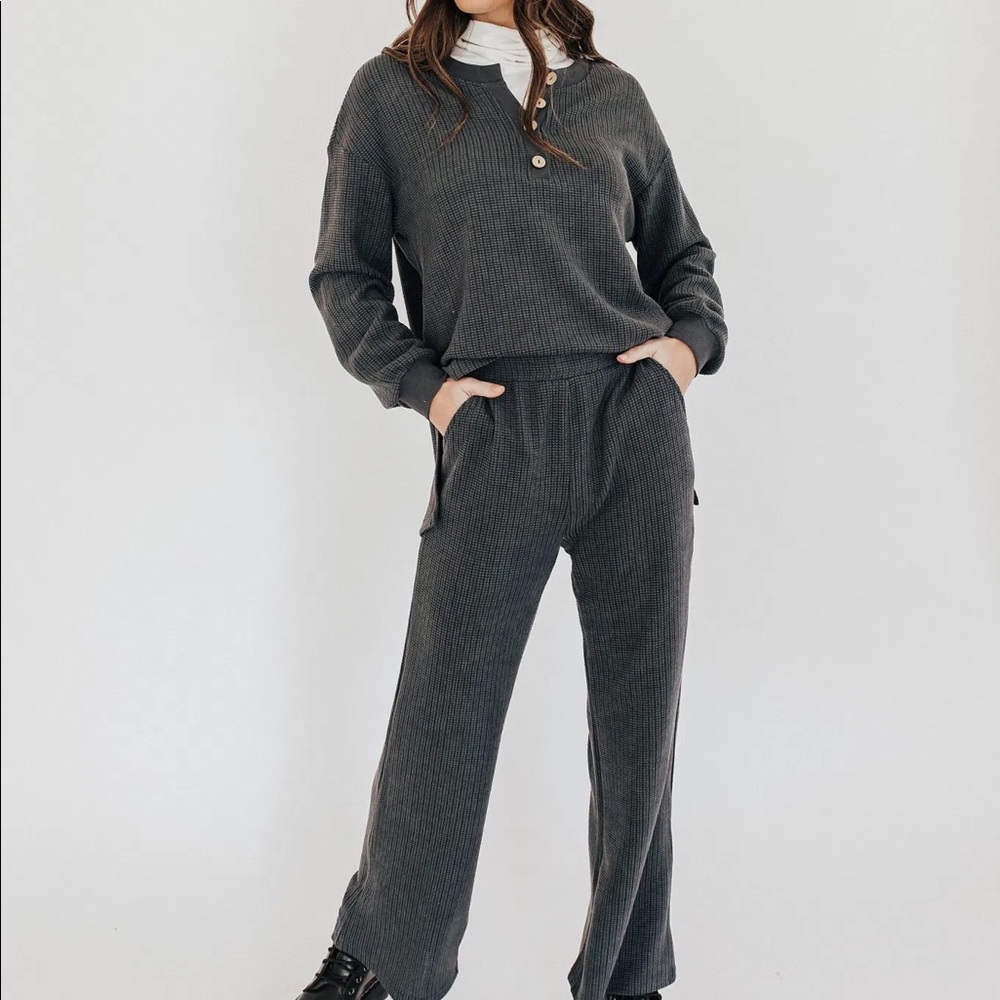 Waffle Knit Set - Gray